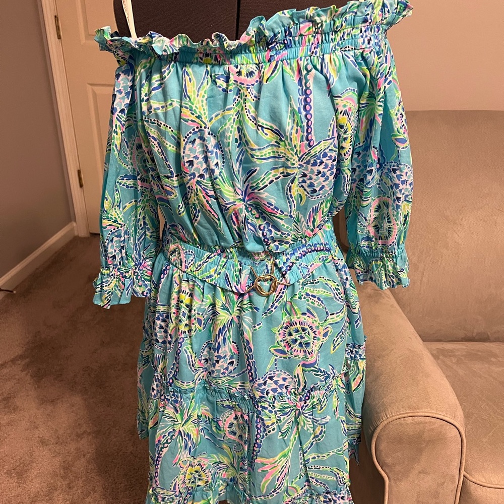 NWT Lilly Pulitzer Louisa off the shoulder Bermuda Blue Turtle Zin size XL